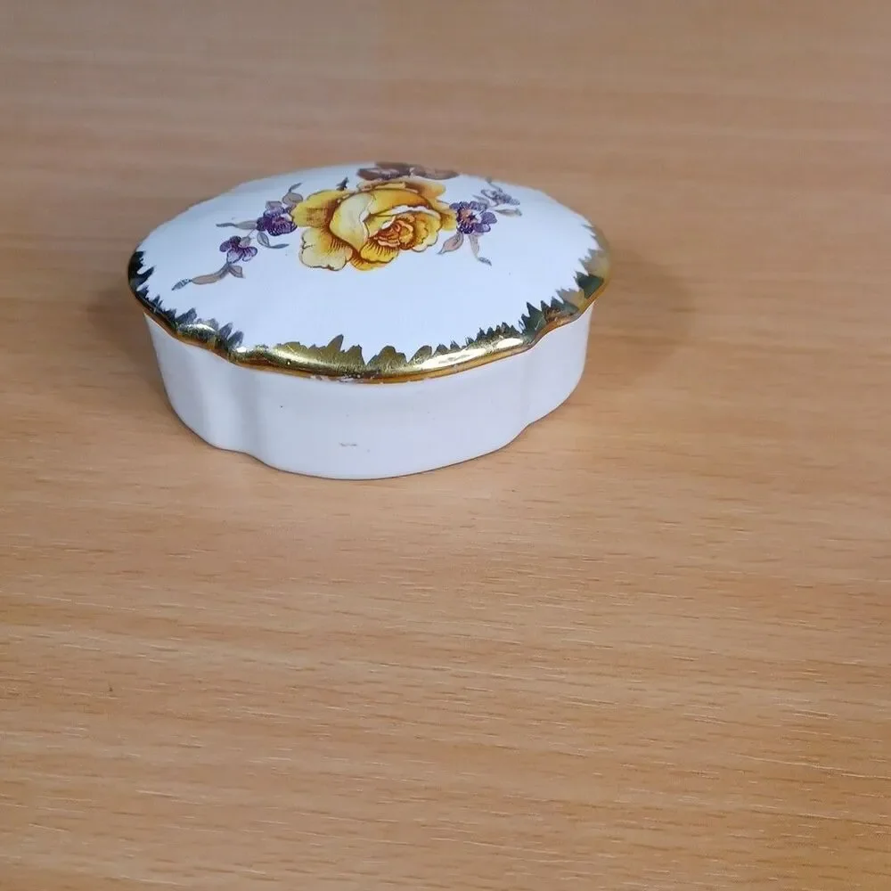UCAGCO Japan Ceramic Painted Floral Covered Bowl Gilded Embossed Rim Vintage